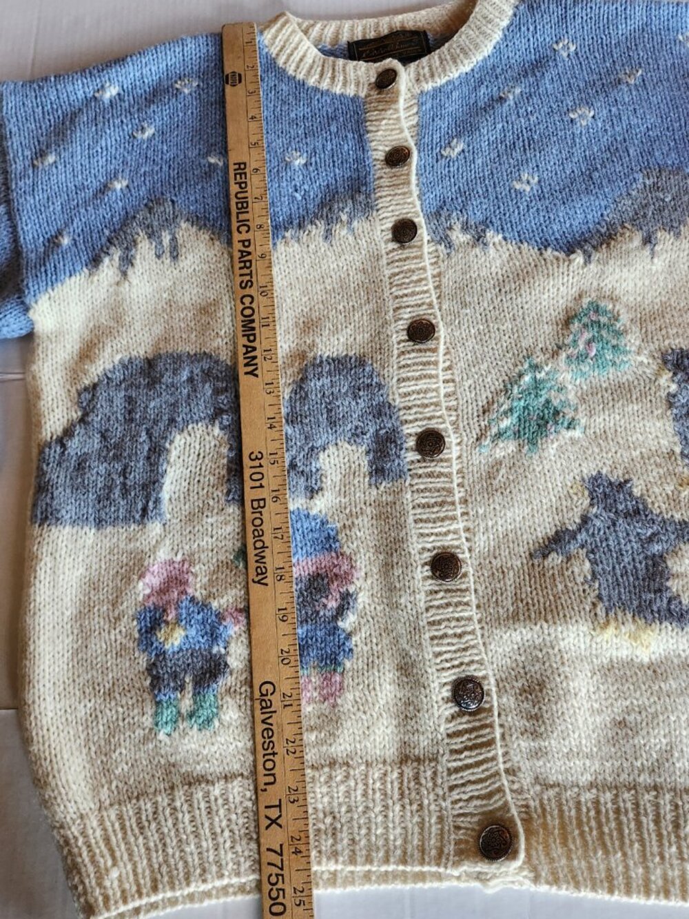 Vintage 90s Y2K Eddie Bauer Wool Cardigan Chunky Knit Cabin Fair Isle Sweater L - Picture 12 of 16
